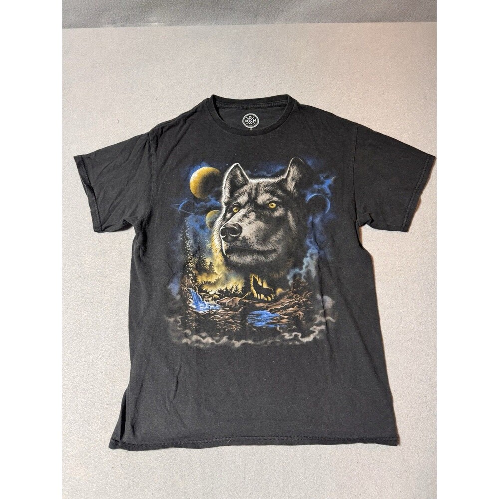 2 DOM Shirts Lot Men's Medium Black Wolf Moon Nature Graphic Tee Cotton